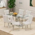thumbnail image 1 of Sumdeal 63" Luxury X-shape Glass Dining Table Room Set for 6,Modern Rectangle Dining Room Table with 6 Velvet Beige Dining Chairs with Silver Leg, 1 of 7