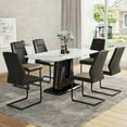 thumbnail image 1 of Sumdeal 63" Modern Dining Room Set for 6,Kitchen Table with 6 PU Chairs,7 Pieces Dining Table Sets for 6,MDF Table and 6 PU leather C-shape Leg Chairs,White Table and 6 Black Leg Black Chairs, 1 of 6