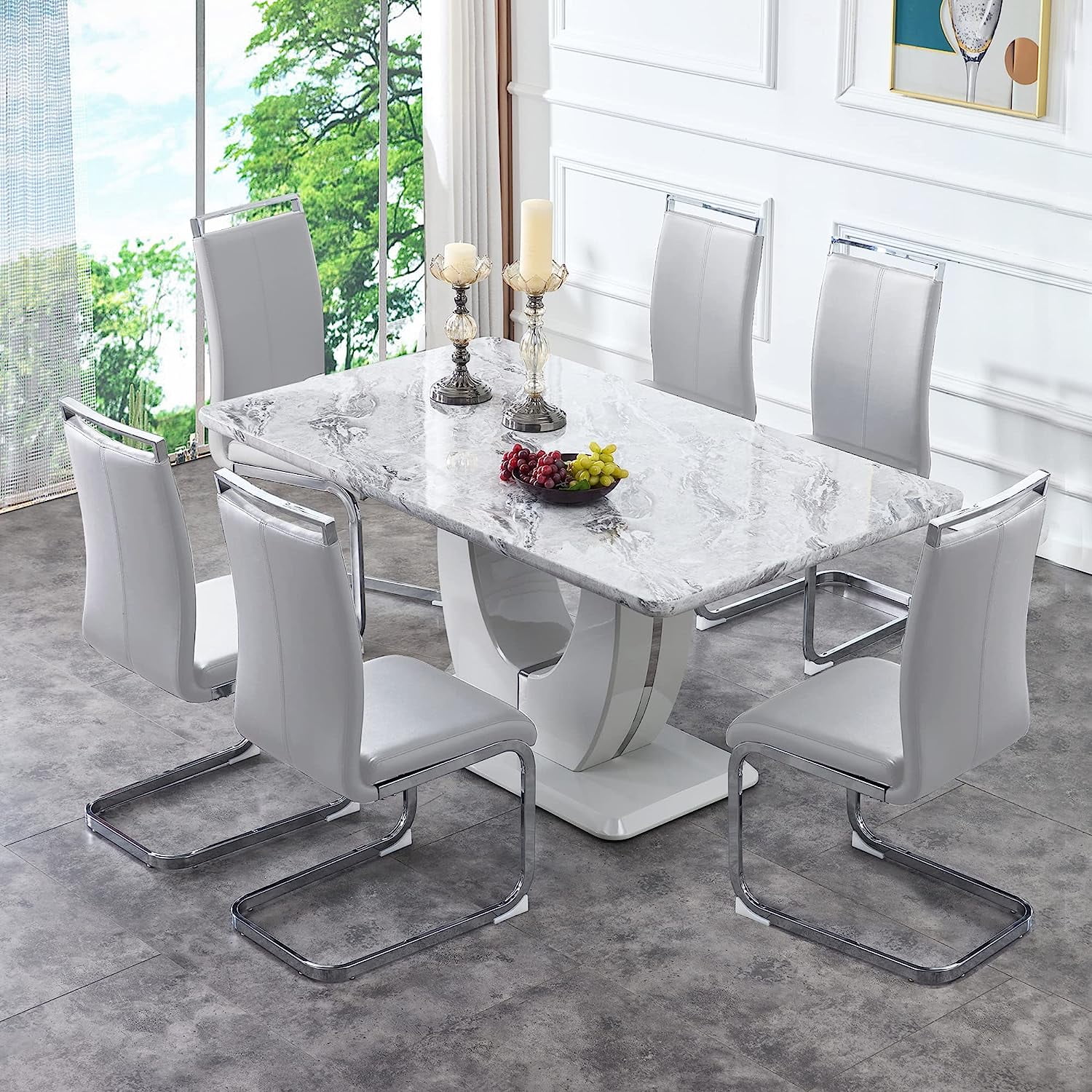 Dining marble table and chairs discount