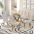 thumbnail image 1 of Sumdeal 63" Modern Glass Dining Table Room Sets for 6,Dining Table with 6 Velvet Dining Chairs,Glass Table with 6 Beige Dining Chairs with Golden Leg, 1 of 7