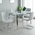 thumbnail image 1 of Sumdeal 63" Modern Minimalist Glass Dining Table Set for 4,Rectangular Dining Table and 4 Chairs,Light Gray, 1 of 7