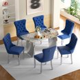 thumbnail image 1 of Sumdeal 63" Modern Sintered Stone Dining Table with 6 Velvet Dining Chairs,White pattened Table with Silver Leg,6 Blue Chairs, 1 of 6
