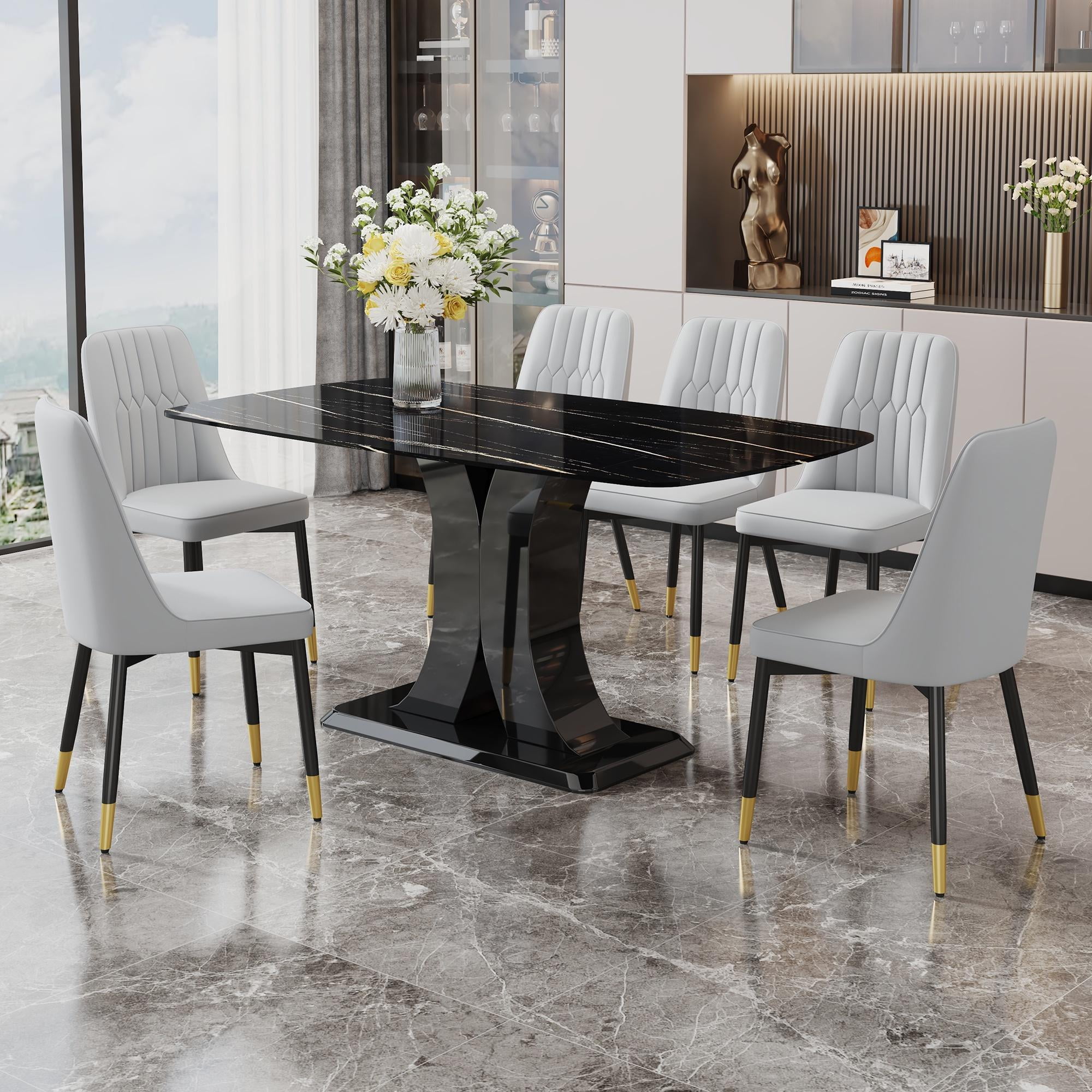 Faux black marble dining table discount