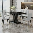 thumbnail image 1 of Sumdeal 63" Morden Faux Black Marble Dining Room Table Set,Big Kitchen Dining Table for 6-8 with MDF Base,7 Piece Rectangle Dining Table Set &6 Pu Leather Upholstered Chairs Ideal,Light Gray,Set of 6, 1 of 9