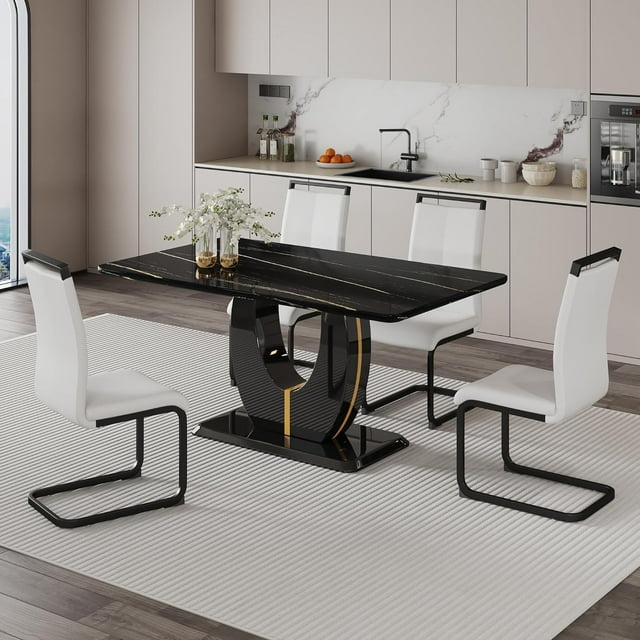 Sumdeal 63" Morden Faux Marble Dining Room Table Set,Big Kitchen Dining