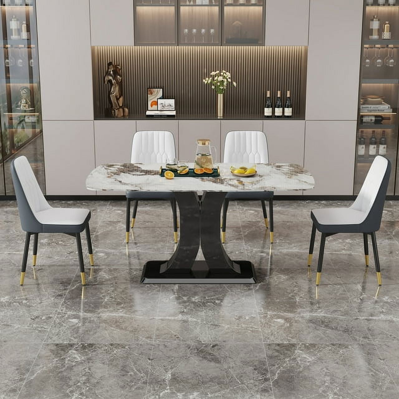 Sumdeal 63" Morden Faux Marble Dining Room Table Set,Big Kitchen Dining ...