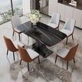 thumbnail image 1 of Sumdeal 63" Morden Faux Marble Dining Room Table Set,Big Kitchen Dining Table for 6-8 with MDF Base,7 Piece Rectangle Dining Table Set &6 Pu Leather Upholstered Chairs Ideal,Brown Grey,Set of 6, 1 of 10