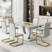 Sumdeal 63" Morden Faux Marble Dining Room Table Sets for 6,Kitchen Dining Table Set for 6,Modern Dining Table and Chairs Ideal,Light Grey ,Set of 6