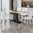 thumbnail image 1 of Sumdeal 63" Morden Faux White Marble Dining Room Table Set,Big Kitchen Dining Table for 6-8 with MDF Base,7 Piece Rectangle Dining Table Set &6 Pu Leather Upholstered Chairs Ideal,White,Set of 4, 1 of 9