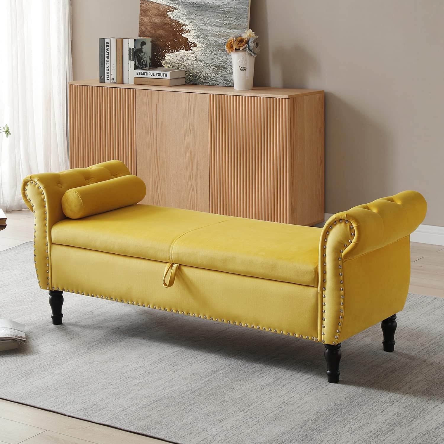 Sumdeal 63'' Storage Ottoman Bench for Bedroom Living Room ,Yellow