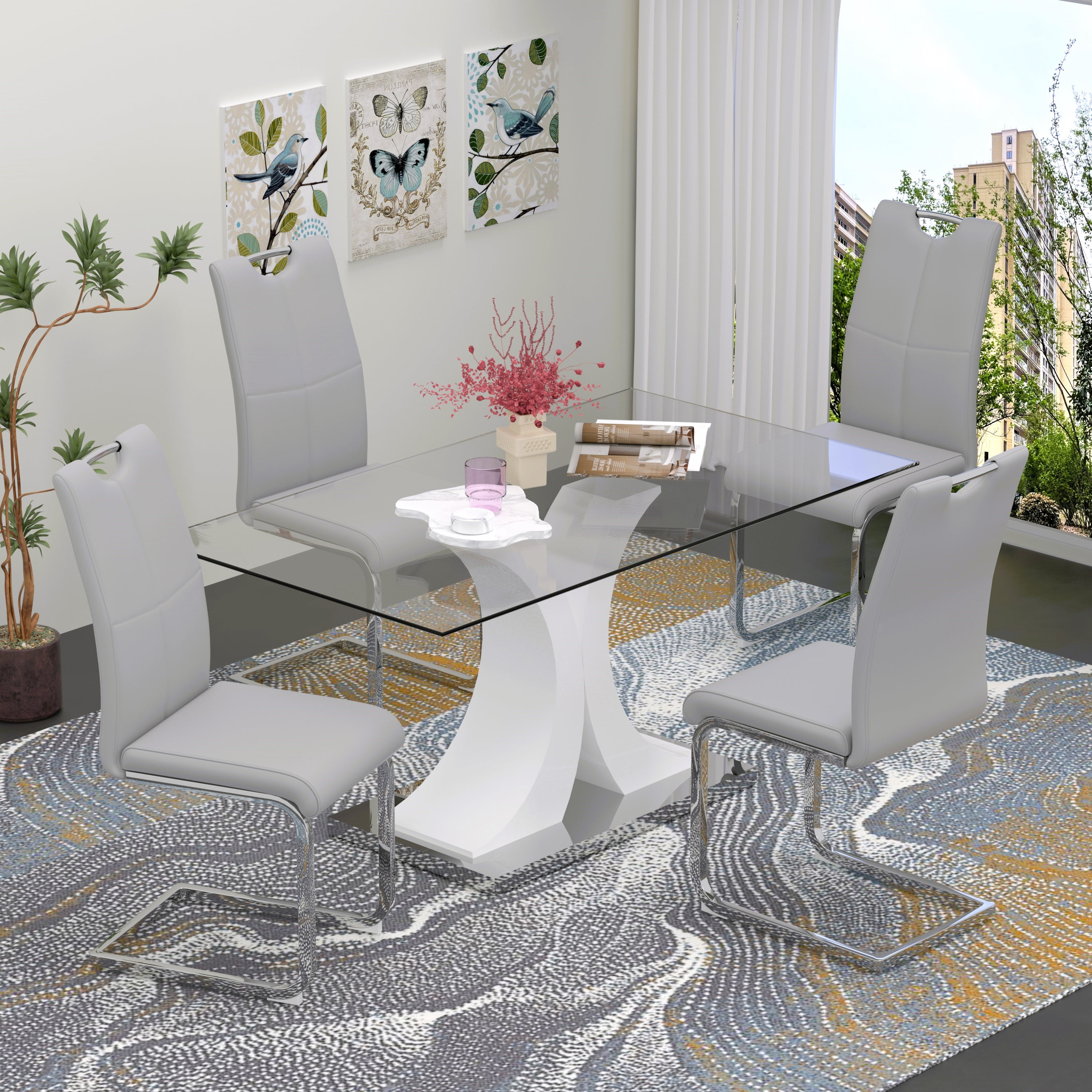 Glass rectangle dining table for 4 discount