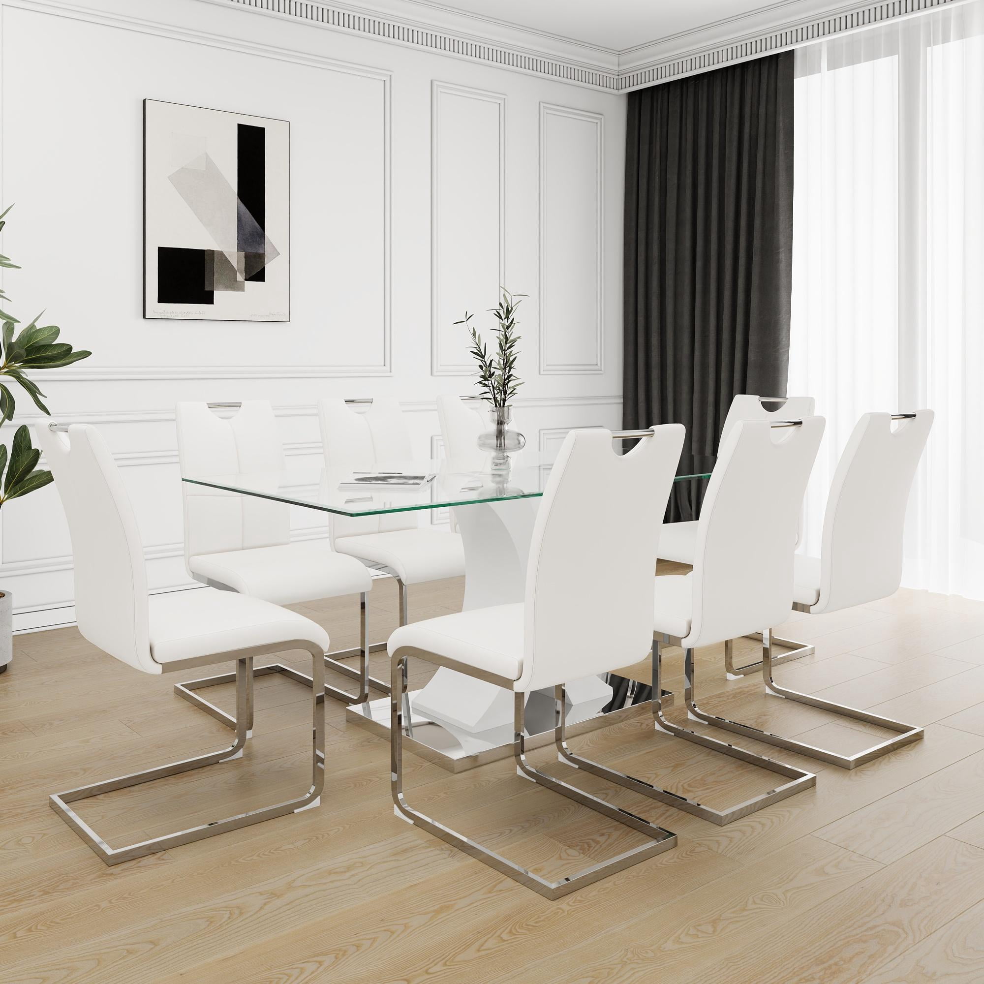 Sumdeal 63" rectangle Modern Glass Top Dining Room Table Sets for 8 ...