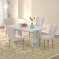 thumbnail image 1 of Sumdeal 64.5" Modern Faux Marble Dining Table Room Sets for 4,Dining Table with 4 Velvet Dining Chairs,Faux Marble Table with 4 Beige Dining Chairs with Silver Leg, 1 of 7