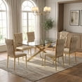 thumbnail image 1 of Sumdeal 7-Piece Dining Room Set - Modern Tempered Glass Dining Table with Six Velvet Chairs, Sturdy Metal Frame, Suitable for Kitchens, Dining Rooms, and Offices., 1 of 9