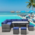 thumbnail image 1 of Sumdeal 7-Piece Outdoor Patio Furniture Set with Dining Table, Chairs and Ottomans,Grey+Blue, 1 of 8