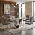 thumbnail image 1 of Sumdeal 70'' Faux Marble Dining Table Set for 4 with Grey Upholstered Dining Chairs, Modern Rectangular Marble Kitchen Table and Chairs Set with Stainless Steel Base, 1 of 8