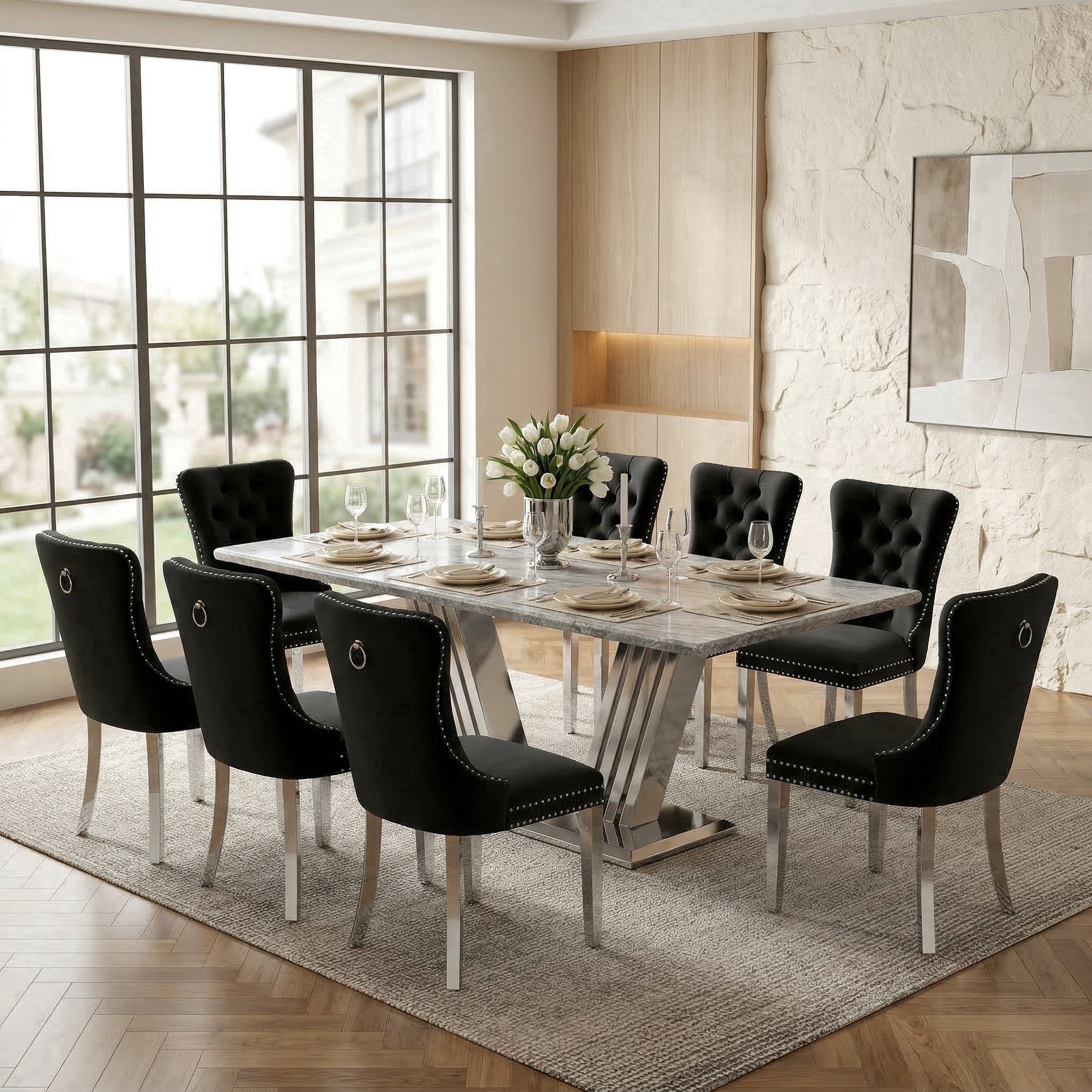 Sumdeal 70" Faux Marble Dining Table Set for 8, Modern Large Faux ...