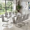 thumbnail image 1 of Sumdeal 70'' Faux Marble Dining Table Set for 8 with Light Grey PU Leather Dining Chairs, Large Marble Kitchen Table with Chrome Stainless Steel Base, 1 of 8