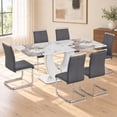 thumbnail image 1 of Sumdeal 71 in. White Glass Tabletop Marble Pattern Dining Set with 6 Dark Gray PU Chairs, 7 Piece, 1 of 8