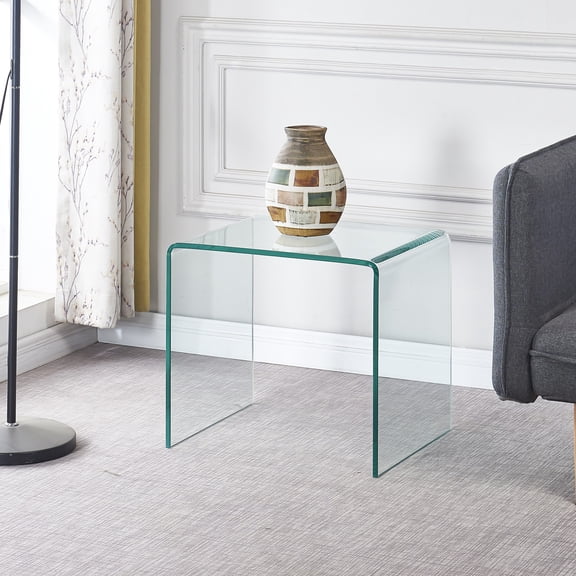 Sumdeal Clear Tempered Glass Side Table, 19.72" x 15.8" x 17.72", Rectangular End Table for Living Room, No Assembly