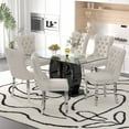 thumbnail image 1 of Sumdeal Contemporary 7-Piece Dining Table Set - 63" Tempered Glass Table with Black Double Pedestal Base & 6 Beige Velvet Tufted Dining Chairs, 1 of 8