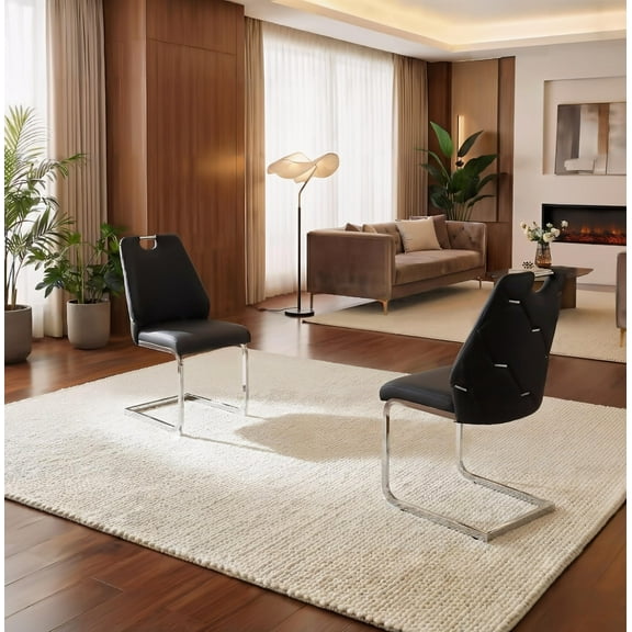 Sumdeal Dining Chair Sets (2, 4, or 6 chairs), modern leather upholstered chairs, high backrests, silver backrest rings and chrome armrests, waterproof PU leather (white, black, grey, or beige).