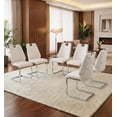 thumbnail image 1 of Sumdeal Dining Chair Sets (2, 4, or 6 chairs), modern leather upholstered chairs, high backrests, silver backrest rings and chrome armrests, waterproof PU leather (white, black, grey, or beige)., 1 of 6