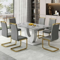 Sumdeal Dining Room Set,63" Modern Faux Marble Dining Table Sets for 6,7 Piece Rectangle Dining Table Set,Table and Chairs,Grey ,Set of 6