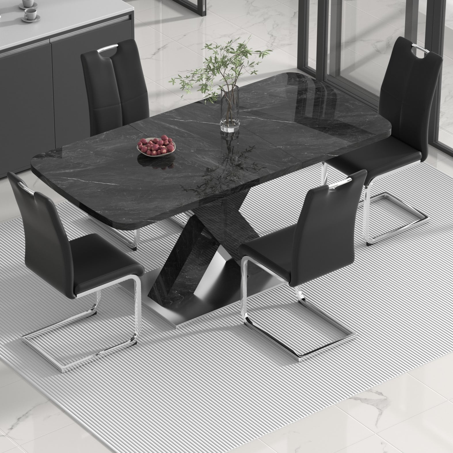 Sumdeal Dining Table Set for 4,Dining Room Table Set 63" Black Faux ...