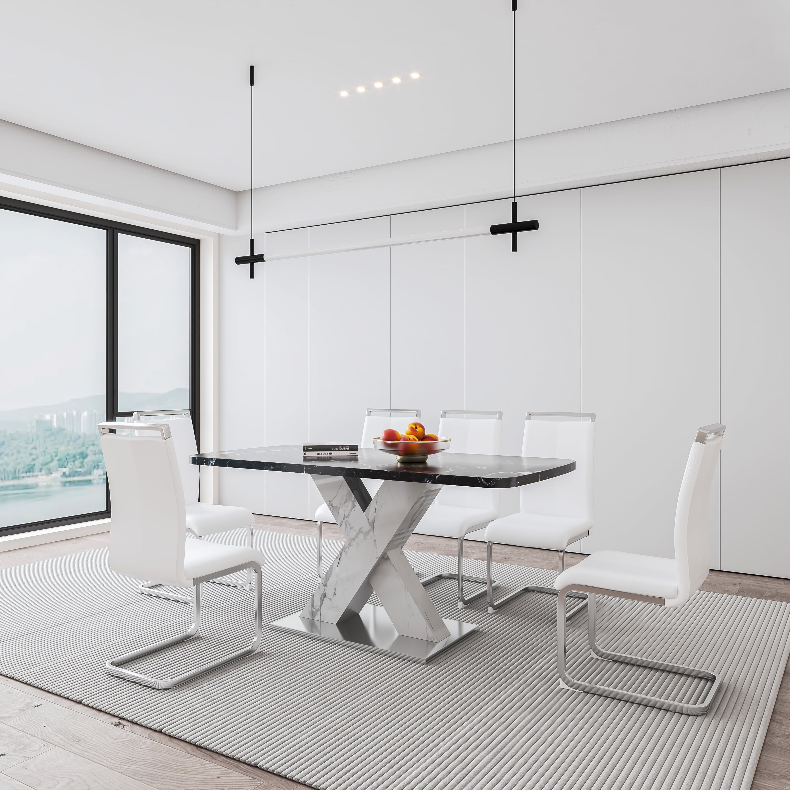 Sumdeal Dining Table Set for 6,Dining Room Table Set 63" Black Top Faux ...