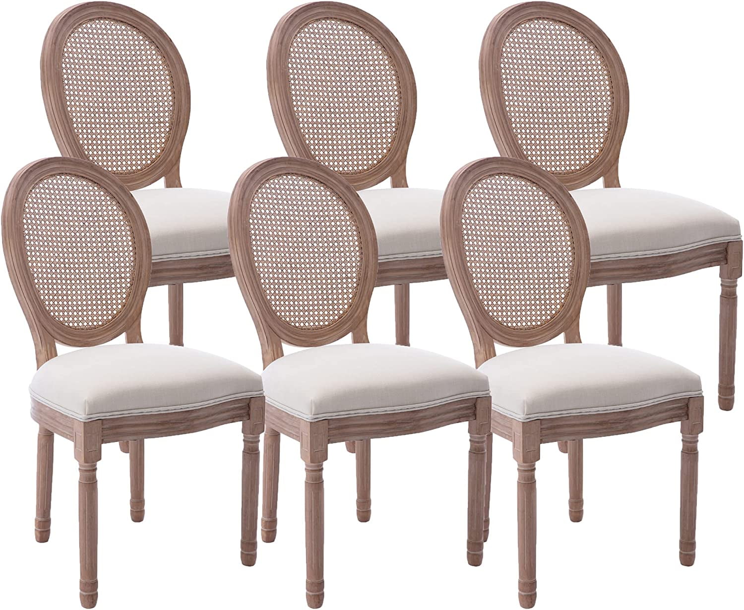 Sumdeal French Dining Chairs Set, Upholstered Vintage Farmhouse Chair,Mid Century Fabric Chair with Solid rubberwood Leg for Dining Room Bedroom Kitchen Restaurant
