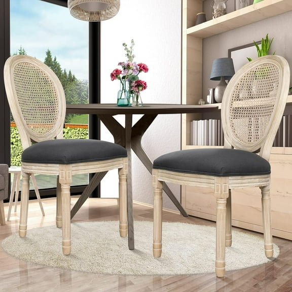 Sumdeal French Dining Chairs Set, Upholstered Vintage Farmhouse Chair,Mid Century Fabric Chair with Solid rubberwood Leg for Dining Room Bedroom Kitchen Restaurant