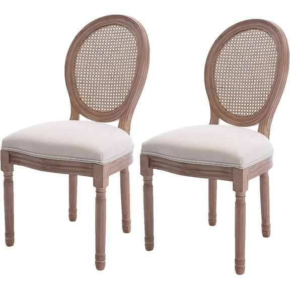 Sumdeal French Dining Chairs Set, Upholstered Vintage Farmhouse Chair,Mid Century Fabric Chair with Solid rubberwood Leg for Dining Room Bedroom Kitchen Restaurant
