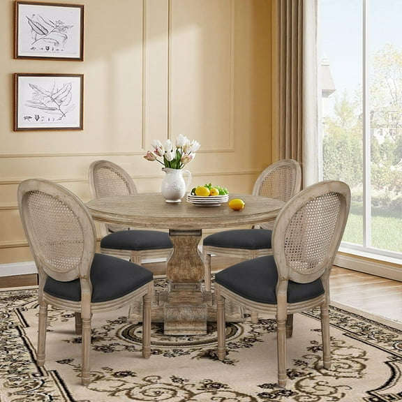 Sumdeal French Dining Chairs Set, Upholstered Vintage Farmhouse Chair,Mid Century Fabric Chair with Solid rubberwood Leg for Dining Room Bedroom Kitchen Restaurant