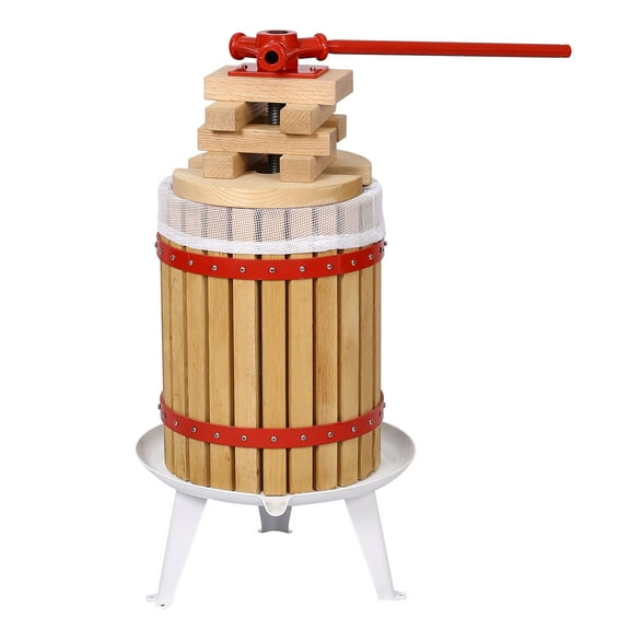 Sumdeal Fruit Wine Press, Cast Iron Manual Grape Presser for Wine Making, 100% Nature Wood Basket with 8 Blocks Heavy Duty Manual Juice Cider Wine Making Press for Kitchen Home Outdoor, Oak,4.8gallon