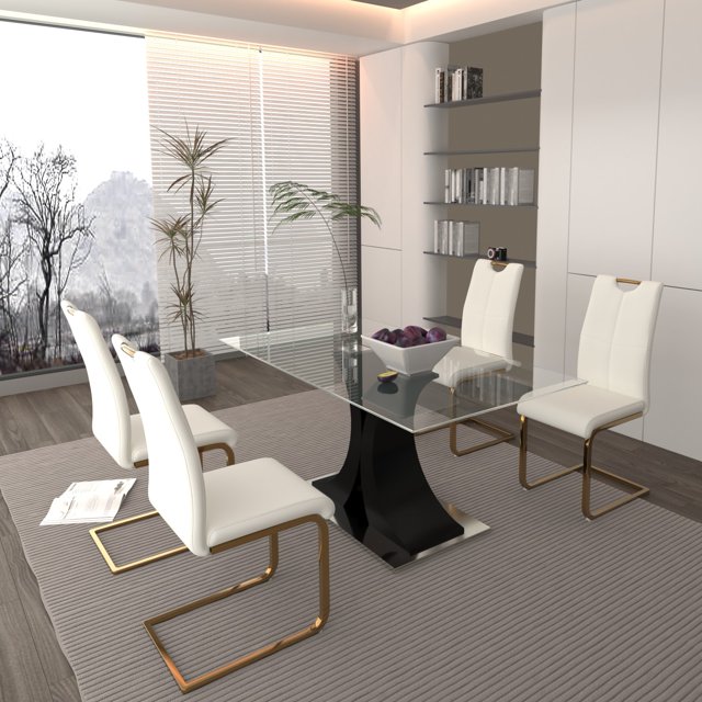 Sumdeal Glass Dining Room Table Sets for 4,Glass Top Black Base Dining