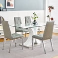thumbnail image 1 of Sumdeal Glass Dining Table Set for 4,Glass Top White Silver Base Dining Table with 4 Gray Chairs, Kitchen Dining Table and Chairs Set of 4, Modern Dining Set for Dining Room, 1 of 7