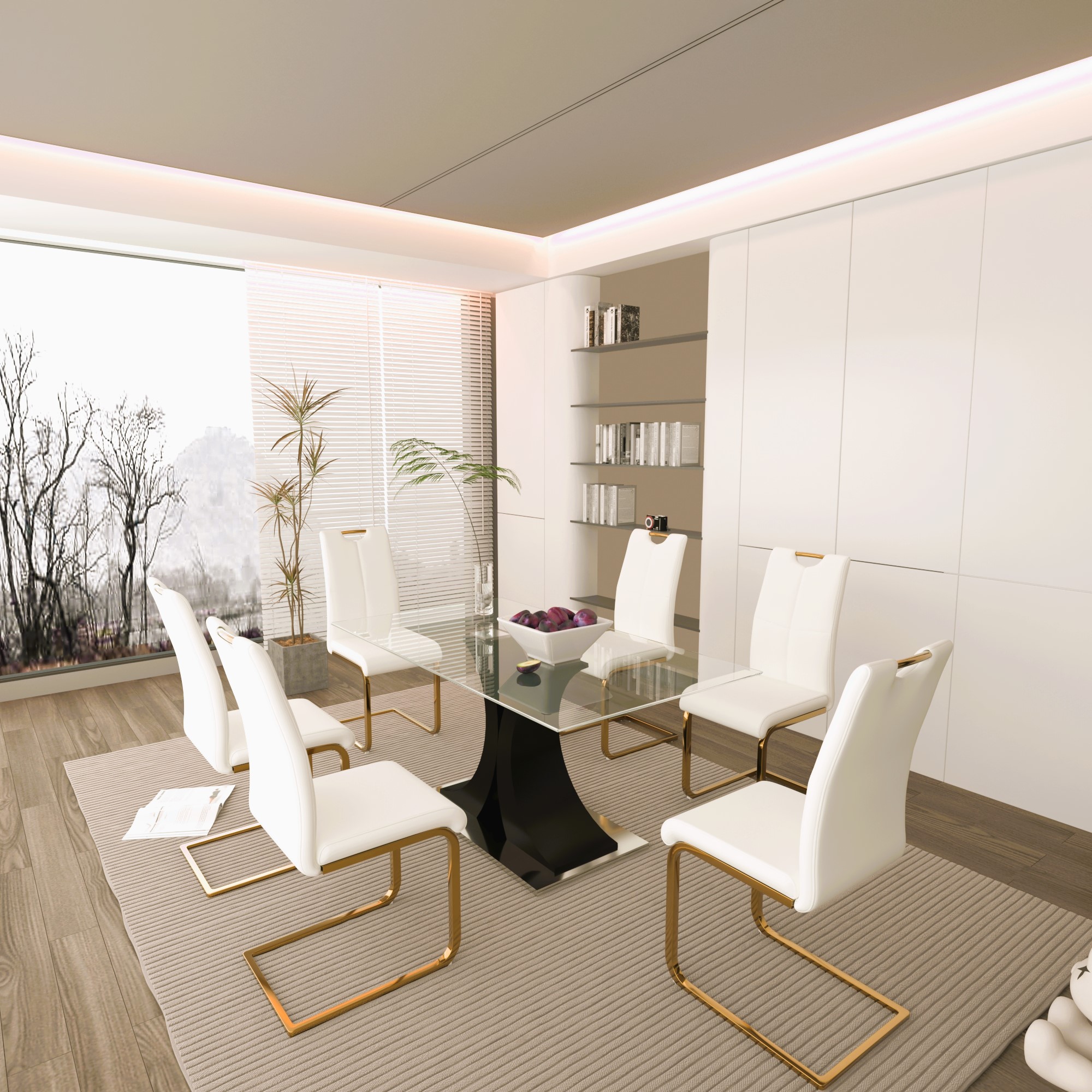 Sumdeal Glass Dining Table Set for 6,Glass Top Black Base Dining Table