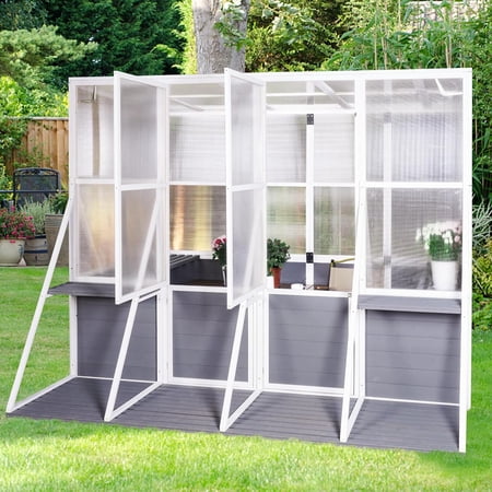 Sumdeal Greenhouse, Wooden Lean to Greenhouses for Outdoors, Heavy Duty Walk in Green House for Outside Winter, Large Hot House for Sunroom Storage Shed, Garden, Backyard(103.9''X98.4''X77.6'')