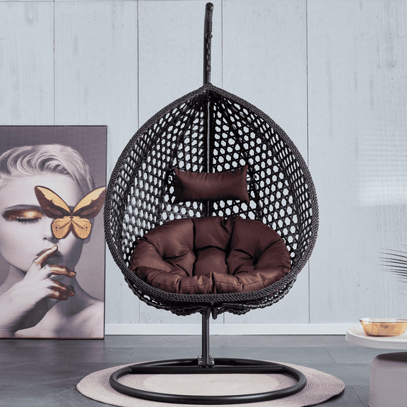 Sumdeal Hammock Chair Egg Swing Chair with Soft Cushions, UV-Resistant, 300lbs Load Capacity, Perfect for Patio, Garden, and Living Room Spaces,Black,SW010
