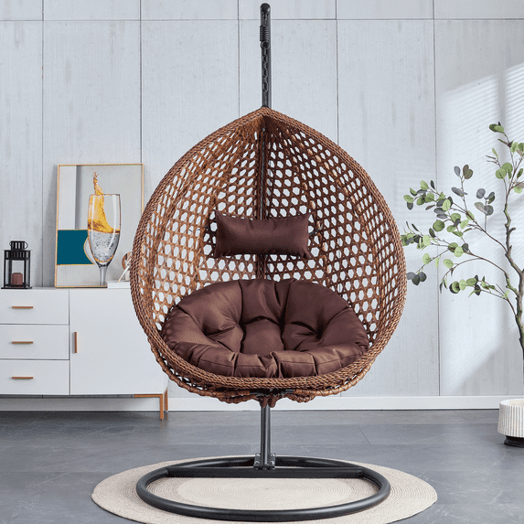 Sumdeal Hammock Chair Egg Swing Chair with Soft Cushions, UV-Resistant, 300lbs Load Capacity, Perfect for Patio, Garden, and Living Room Spaces,Brown,SW010