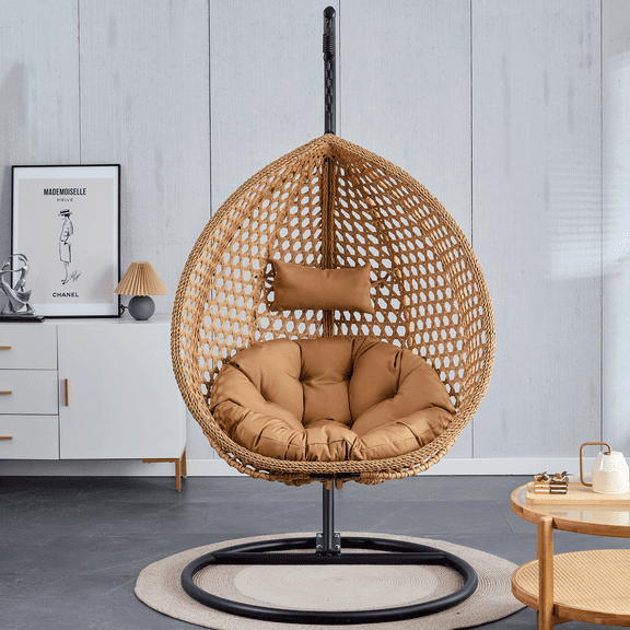 Sumdeal Hammock Chair Egg Swing Chair with Soft Cushions, UV-Resistant, 300lbs Load Capacity, Perfect for Patio, Garden, and Living Room Spaces,Yellow,SW010
