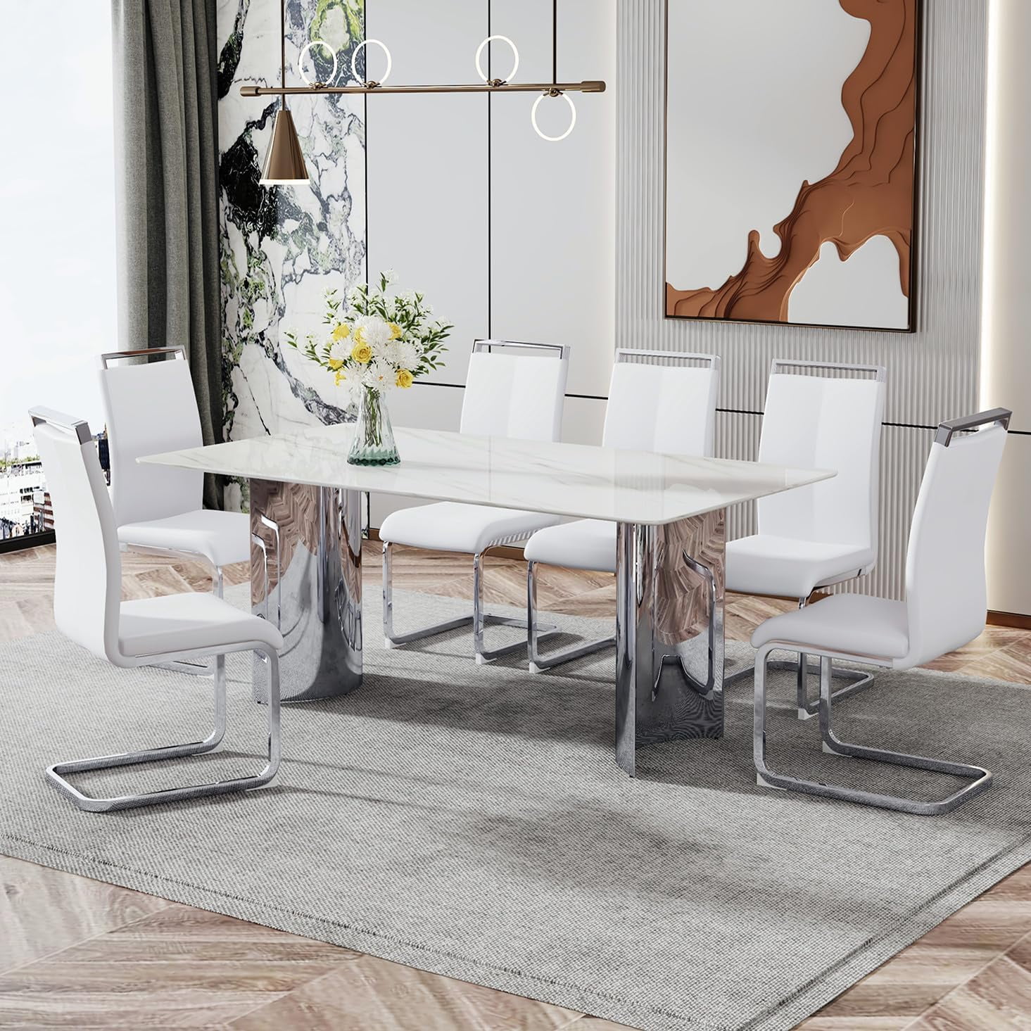 Dining table with silver legs discount
