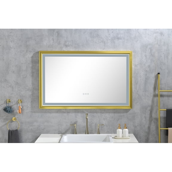Sumdeal Mirror Vanity Mirror 42"X24" Rectangular Aluminum Framed Anti-Fog LED Lighted Wall Bathroom Vanity Mirror with Lights,Gold