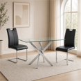 thumbnail image 1 of Sumdeal Modern 3-Piece Dining Set, 47.24-Inch Rectangular Tempered Glass Table with 2 Black PU Leather High-Back Chairs, Silver Legs, 1 of 8