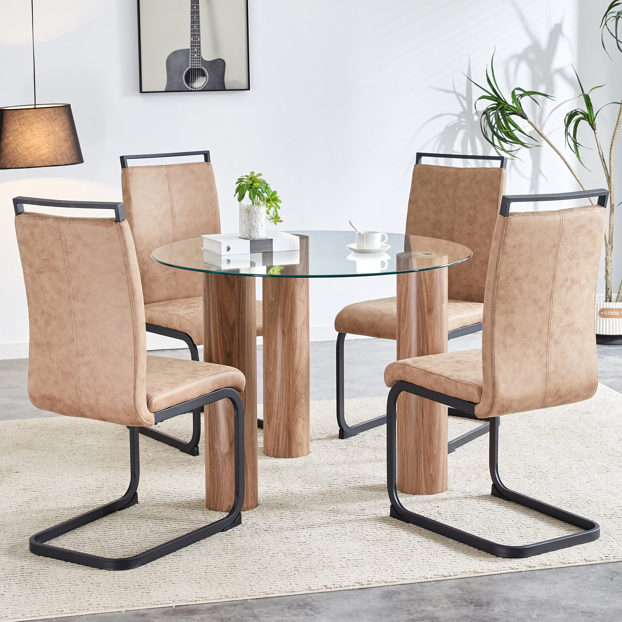 Sumdeal Modern 4-Piece Dining Room Table Sets: 40" Round Tempered Glass ...