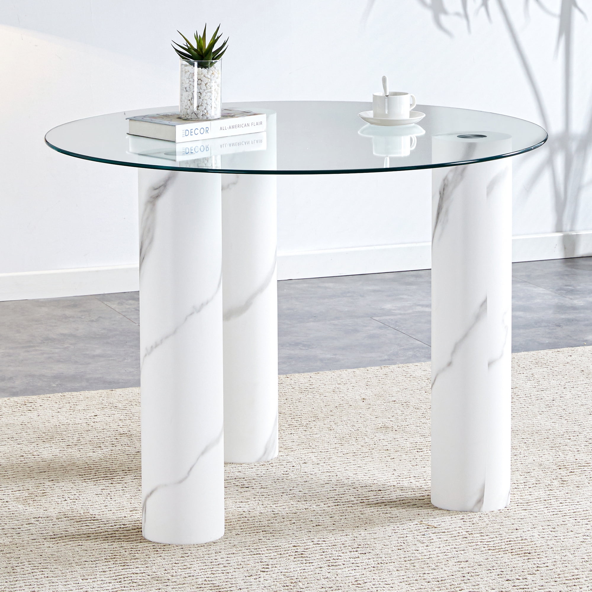 Sumdeal Modern 4-Piece Dining Room Table Sets: 40" Round Tempered Glass ...