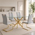 thumbnail image 1 of Sumdeal Modern 5-Piece Dining Set, 47.24-Inch Rectangular Tempered Glass Table with 4 Gray PU Leather High-Back Chairs, Gold Legs, 1 of 9
