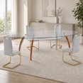 thumbnail image 1 of Sumdeal Modern 5-Piece Dining Set, 63-Inch Oval Tempered Glass Table with 4 Gray PU Leather High-Back Chairs, Gold Legs, 1 of 8