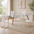 thumbnail image 1 of Sumdeal Modern 5-Piece Dining Set, 63-Inch Oval Tempered Glass Table with 4 White PU Leather High-Back Chairs, Gold Legs, 1 of 7